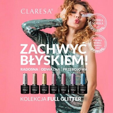 CLARESA ilgalaikis hibridinis nagų lakas FULL GLITTER 7, 5g. 1