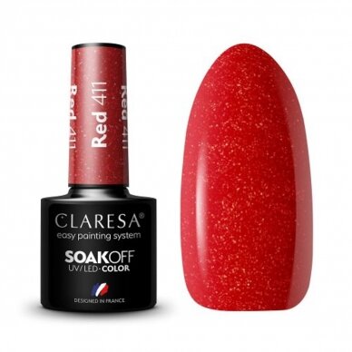 CLARESA long lasting hybrid gel polish RED 411, 5g.