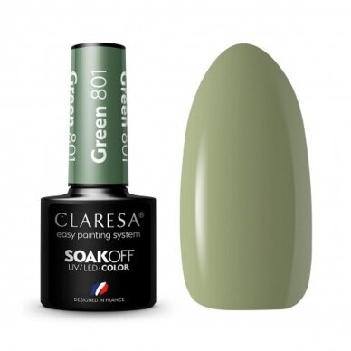 CLARESA long lasting hybrid gel polish GREEN 801, 5g.