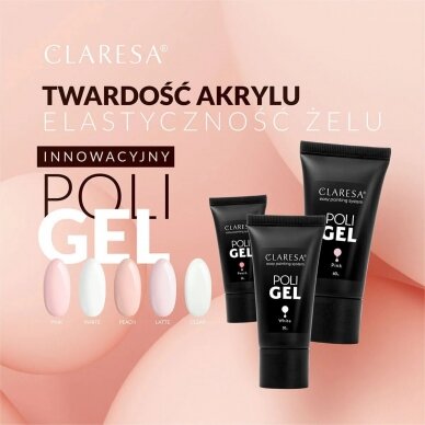 CLARESA POLI GEL nagų priauginimo poligelis persikų spalvos LATTE, 30 g. 1