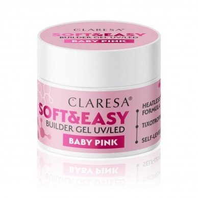 CLARESA statybinis gelis nagų priauginimui SOFT&EASY GEL BABY PINK, 12 g. 3