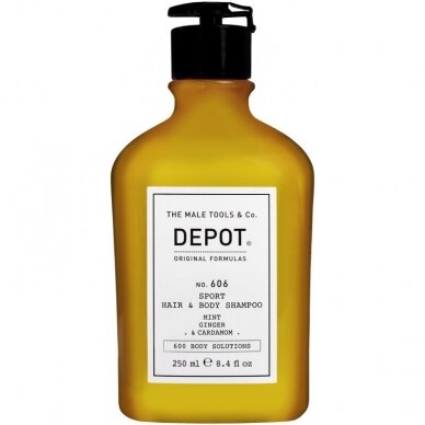 DEPOT No.606 Sport Hair&Body Wash vyriškas dušo gelis plaukams bei kūnui prausti su metų, imbiero bei kardamono ekstraktais, 250 ml