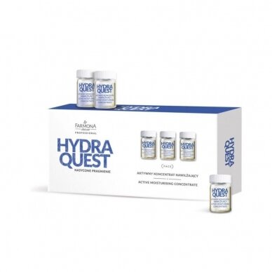 FARMONA HYDRA QUEST aktyvaus veido odos drėkinimo koncentratas ampulėse, 10 x 5 ml.