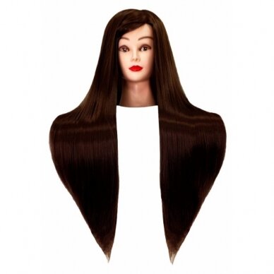 Head for hairdressing training IZA DARK BROWN 60cm, thermal hair