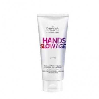 FARMONA HANDS SLOW AGE senėjimą stabdantis trigubio poveikio pilingas rankoms, 200 ml.