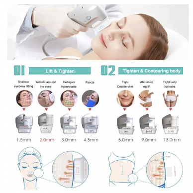 HIFU fokusuotas 7D ultragarso aparatas veidui ir kūnui, 2 antgaliai + 7 kartridžai 5