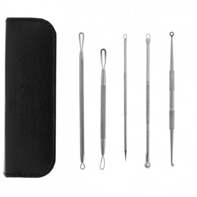 Double-sided beautician&#39;s tools for removing acne and blackheads with case, 5 pcs.  1