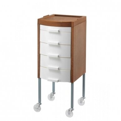 Hairdressing trolley, white drawers, metal frame