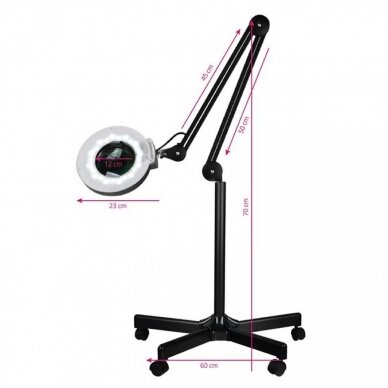 Professional cosmetology LED lamp with magnifying glass S5 5D, black color (with stand) 5