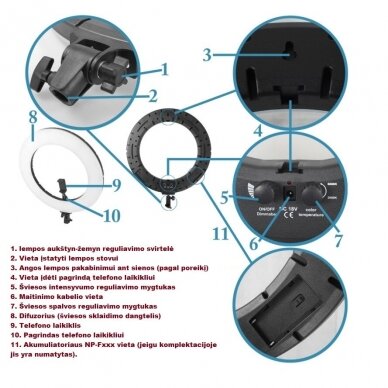 LENSSO profesionali galinga LED lempa makiažo meistrams, su šviesos reguliavimu ir telefono laikikliu + stovas (60W) 7