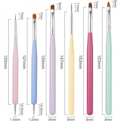 Universal set of professional manicure brushes 6 pcs. MACARON 1