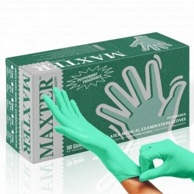 MAXTER latex gloves with peppermint aroma, green sp. with powder, 100 pcs 1