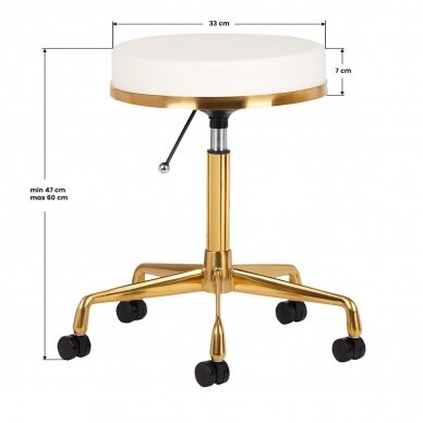 Профессиональное мастер-кресло для косметологов и салонов красоты H4, белое сиденье с золотыми колесиками 2