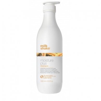 MILK SHAKE MOISTURE PLUS SHAMPOO stipriai plaukus drėkinantis šampūnas su papajos ekstraktais bei hialuronu, 1000 ml