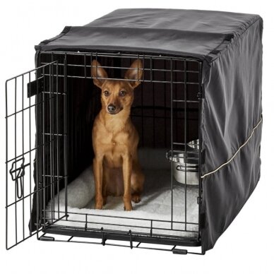 Dog cage with bed, cover and 2 bowls, size M, 77x49x55cm 3