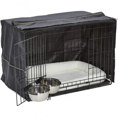 Dog cage with bed, cover and 2 bowls, size M, 77x49x55cm 1