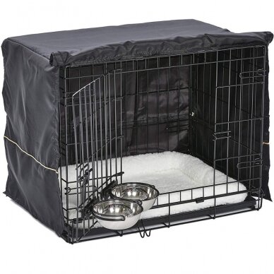 Dog cage with bed, cover and 2 bowls, size S, 62x46x48cm 4