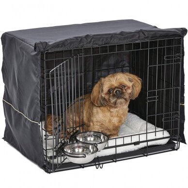 Dog cage with bed, cover and 2 bowls, size S, 62x46x48cm