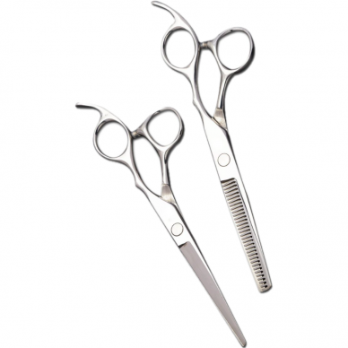 Hair cutting and filing scissors with fixed finger ring ERGONOMIC 6, for left-handers