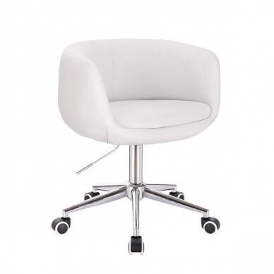 Grožio salono kėdė stabiliu pagrindu arba su ratukais HC333N, balta ekologiška oda 8