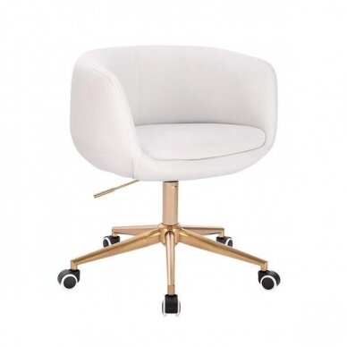 Grožio salono kėdė stabiliu pagrindu arba su ratukais HC333N, balta ekologiška oda 10