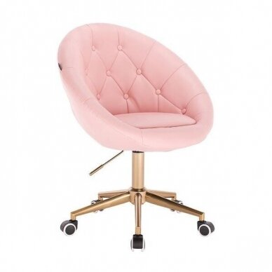 Grožio salono kėdė stabiliu pagrindu arba su ratukais HC8516, rožinė ekologiška oda 2