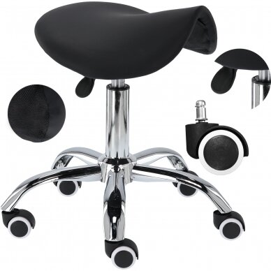 Professional saddle craftsman chair with wheels, CALISSIMO S-023-B-XT BLACK 1