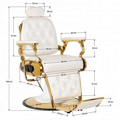 Professional barber chair for hairdressers and beauty salons GABBIANO FRANCESCO, white with gold details 13