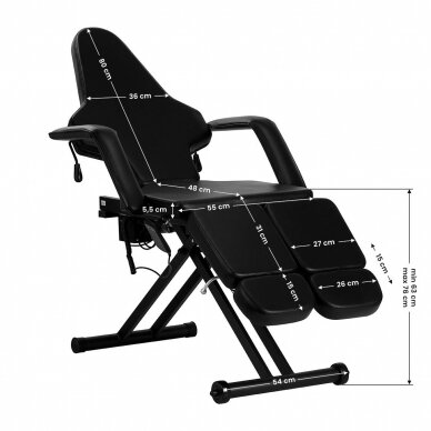 Profesionali elektrinė tatuiruočių salono kėdė/lova PRO INK 610, juodos spalvos 17