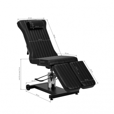 Profesionali hidraulinė tatuiruočių salono kėdė-lova PRO INK 611, juodos spalvos 13
