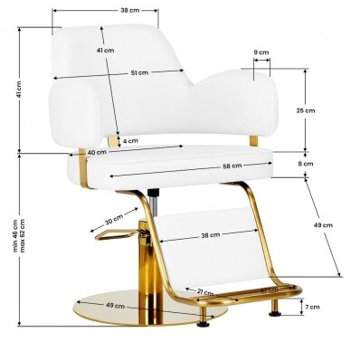 Professional hairdressing chair GABBIANO Linz NQ, white with gold details 6