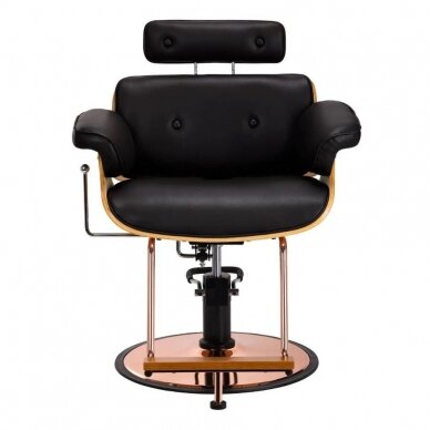 Professional hairdressing chair with footrest and wooden elements GABBIANO FLORENCE, black + ADJUSTABLE HEADBACK 2