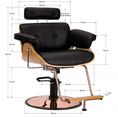 Professional hairdressing chair with footrest and wooden elements GABBIANO FLORENCE, black + ADJUSTABLE HEADBACK 9