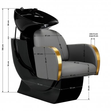 Профессиональная парикмахерская мойка GABBIANO MALAGA, серая с золотистыми подлокотниками 7