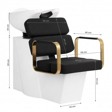 Professional hairdresser sink PORTO GOLD, black seat, gold frame 1