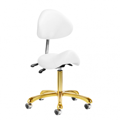 Professional master's chair-saddle for beauticians with adjustable backrest GIOVANNI 1004, white color