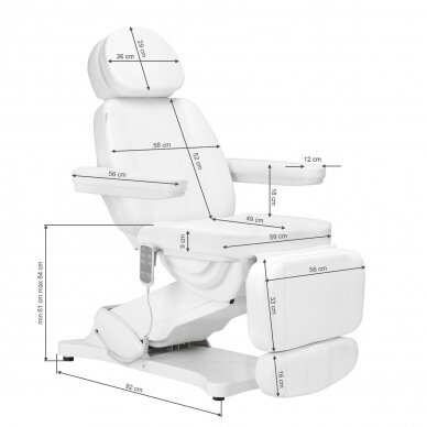 Profesionali elektrinė kosmetologinė kėdė - gultas SILLON CLASSIC su šildymo funkcija, 3 variklių, baltos spalvos 16