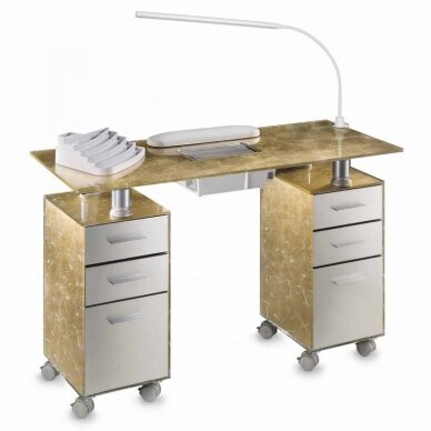 Professional manicure table GOLD GLASS DOUBLE 191XL ​​+ built-in dust collector