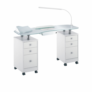 Professional manicure table with glass worktop and two cabinets 487LX and powerful dust collector AR5-SUPER-TURBO 60W