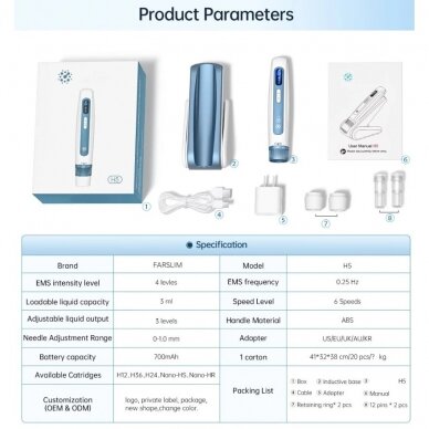 Professional mesopen for microneedle mesotherapy HYDRA.PEN H5 with cartridges 9