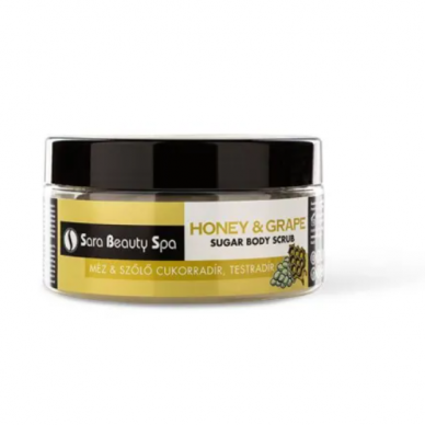 SARA BEAUTY SPA maitinamasis kūno šveitiklis cukraus pagrindu su migdolų aliejumi HONEY & GRAPE, 300 g.