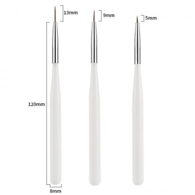 Set of brushes for nail art WHITE, 3 pcs. 2