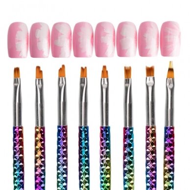 Set of brushes for nail art RAINBOW, 8 pcs. 4