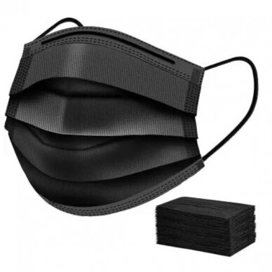 Three-layer disposable mask VELVET NONWOVEN 3-PLY, black color 50 pcs.