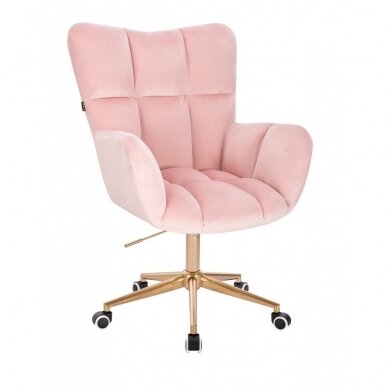 Beauty salon chair with wheels HR650K, pink velor