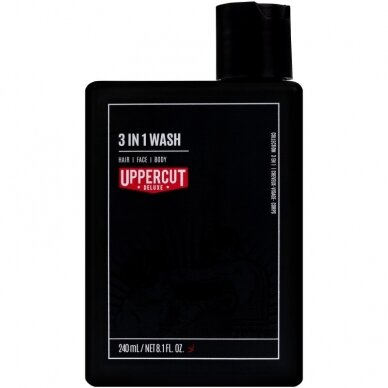 UPPERCUT DELUXE 3 in 1 Wash vyriškas dušo gelis 3in1 plaukų, kūno bei veido prausimui, 240 ml