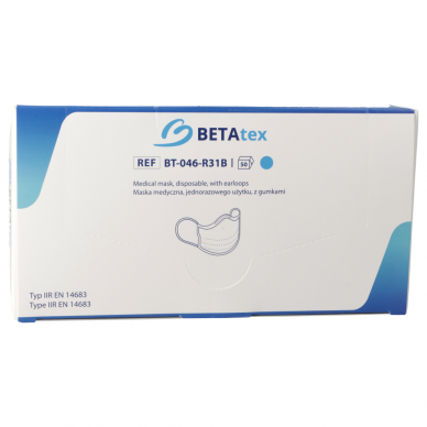 BETAtex disposable three-layer medical mask with elastic bands, blue color 1