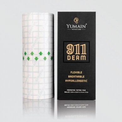 YUMAIN TATTOO CARE 911 DERM permatomi apsauginiai, lipnūs medicininiai tvarsčiai tatuiruotės gijimui 15cm*10m